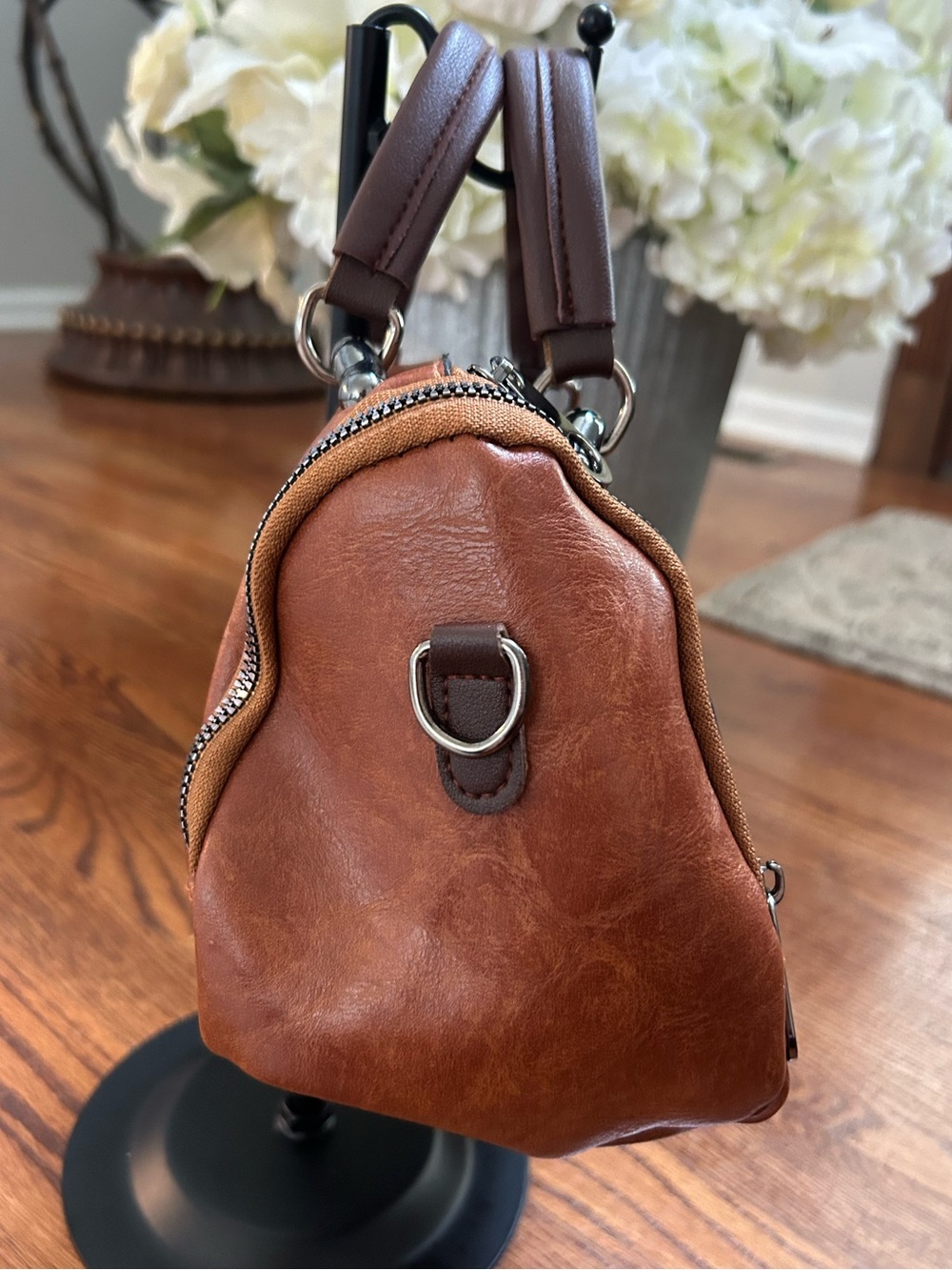 Disney Mickey Mouse Mini Satchel Crossbody Bag Brown Faux Leather - Picture 4 of 15